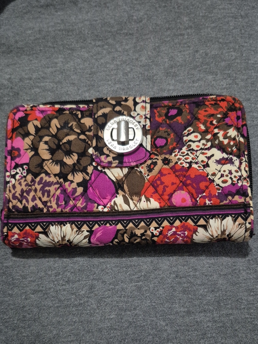 Vera Bradley Quilted Floral Wallet in Purple, Brown and Orange